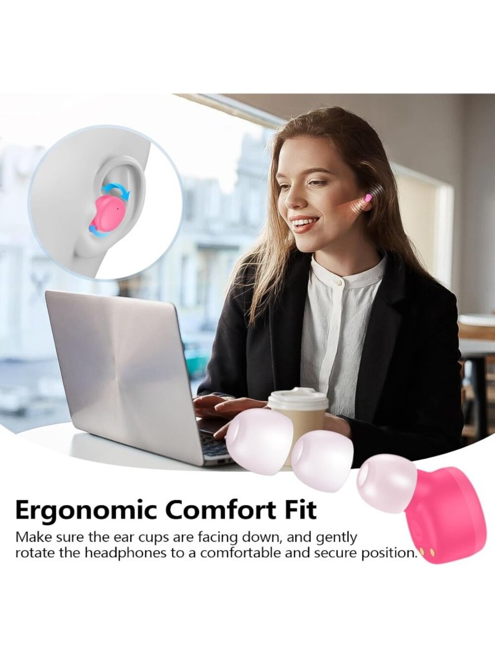 Wireless Hot Pink Earbuds Bluetooth 5.3 Deep Bass Sound Built in Mics Clear Call - Picture 3 of 7